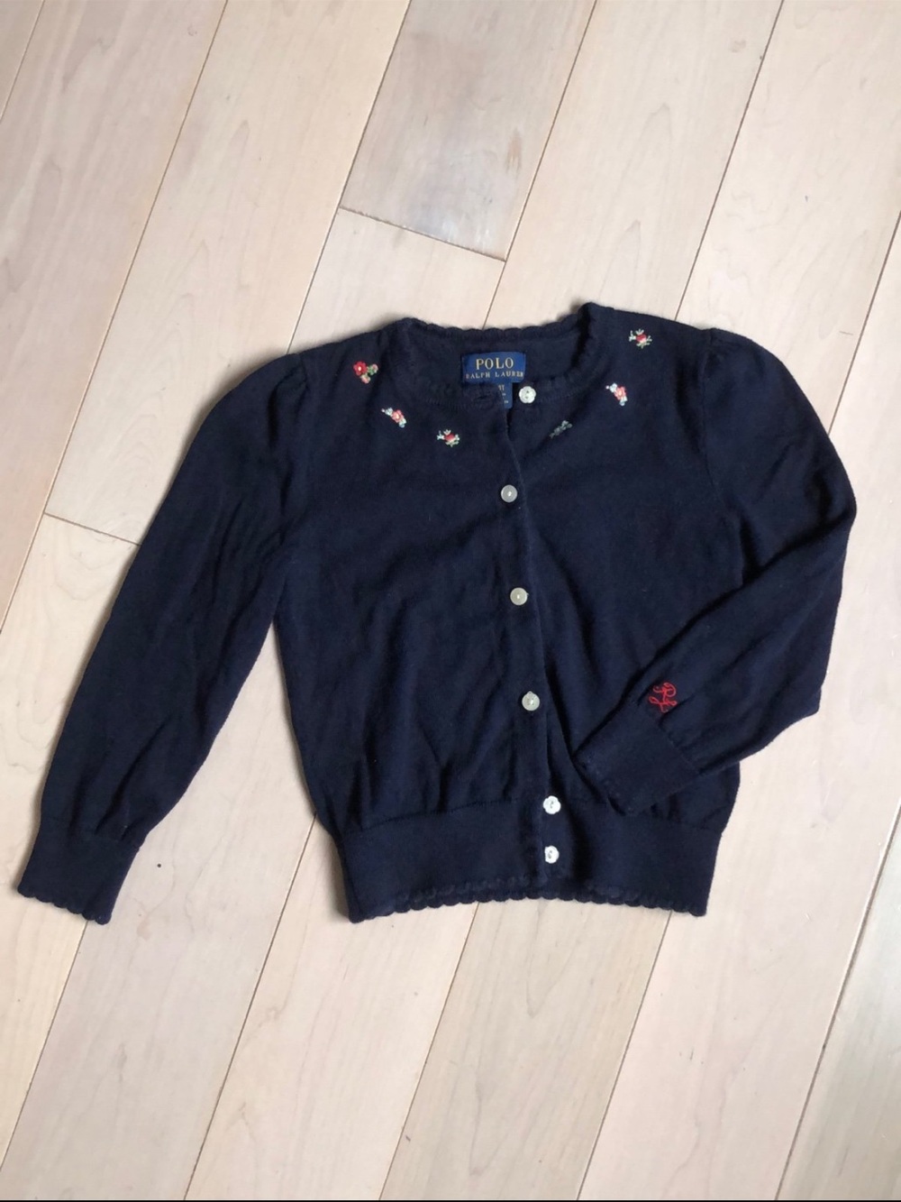 Polo by Ralph Lauren Navy Floral Embroidered Crewneck Cardigan